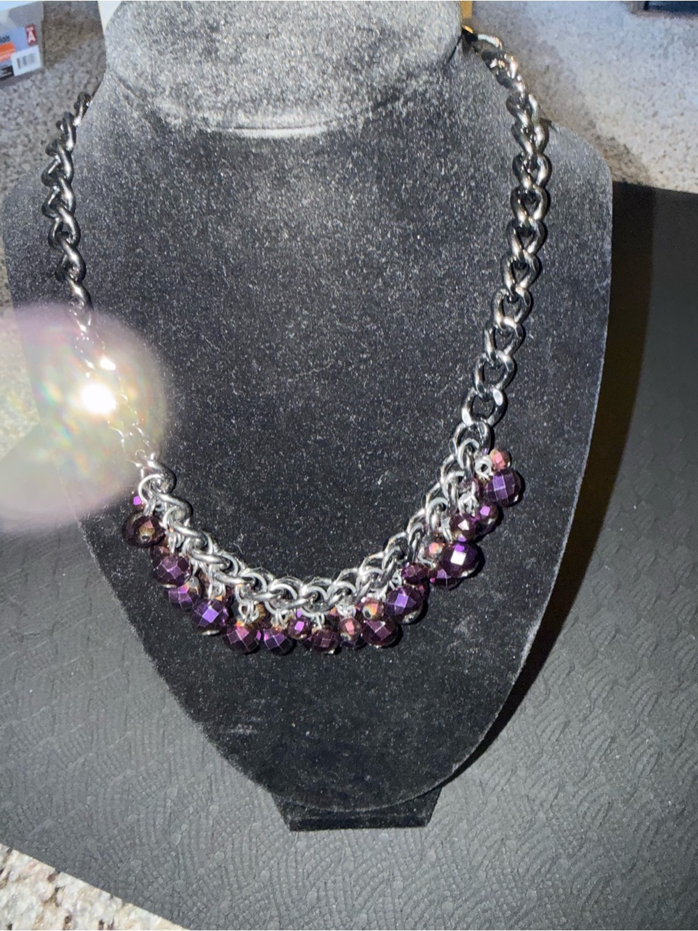 Silver Chain Necklace with Purple Faceted Beads - Women Jewelry12